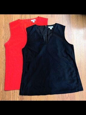NWOT Lot of 2 Halogen Nordstrom V-Neck Shell Blouses 2016 Red & Black Size L